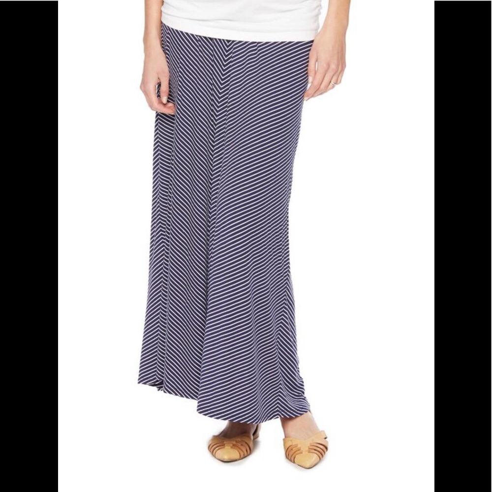 Full Length Blue Striped Maternity Maxi Skirt L